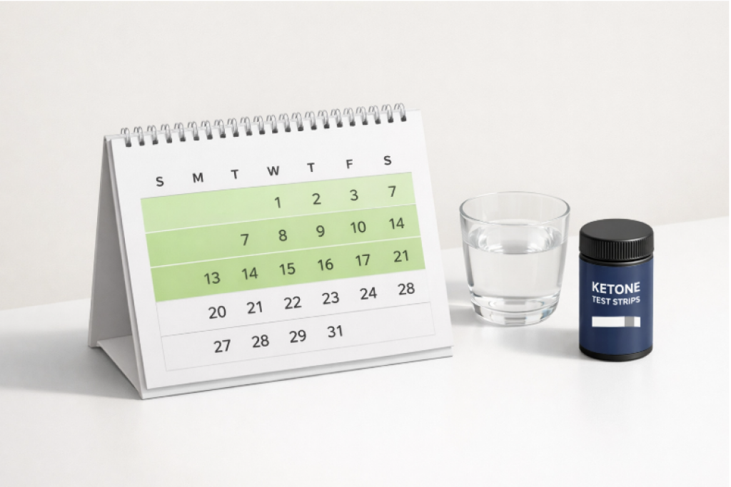 Ketone strip color chart from light pink to dark purple