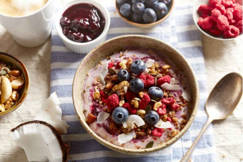 keto kitchen granola with low carb jam and fresh fruit