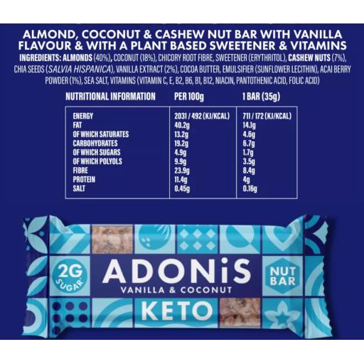 ADONiS vanilla and coconut nut bar packaging