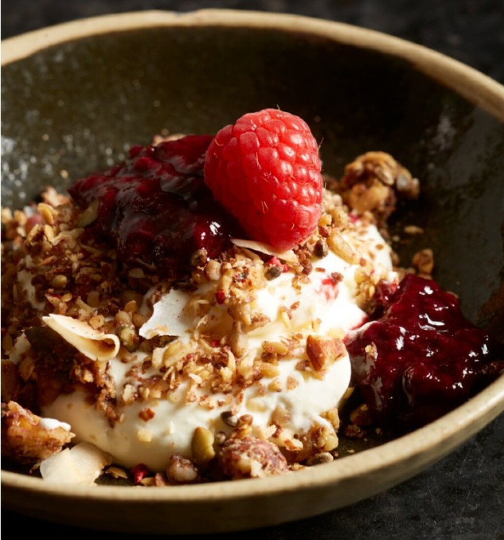 keto granola topped with blueberries