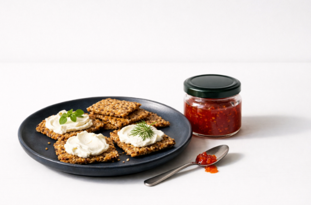 homemade low carb seeded crackers with chilli jam