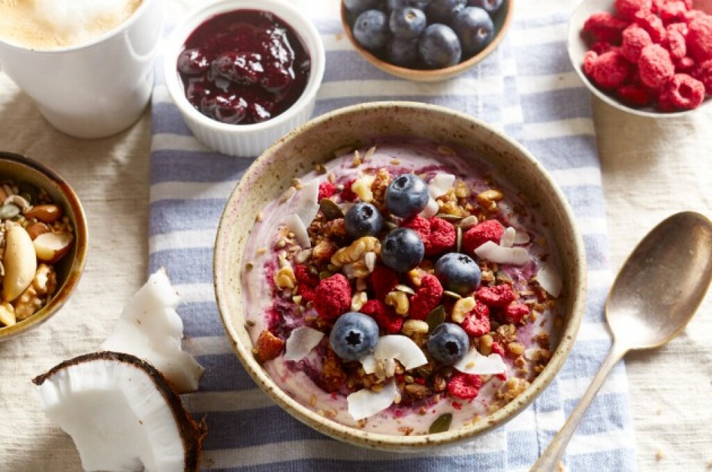 keto granola topped with blueberries