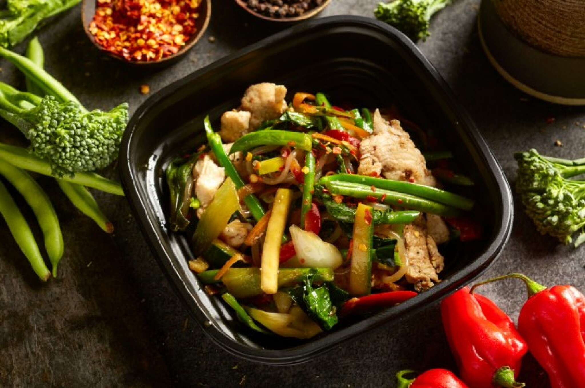 Freshly prepared low carb keto meal with roasted vegetables